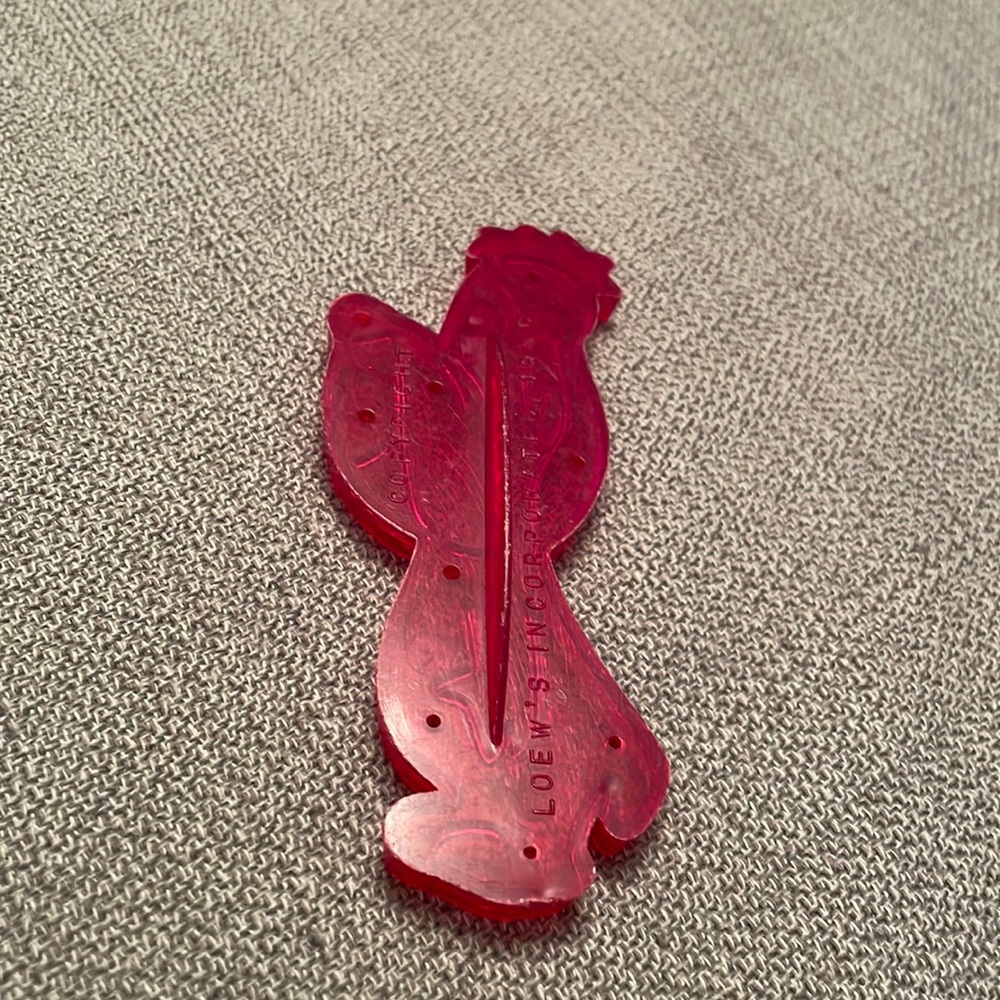 Vintage Loew’s Incorporated 1956 Red Transparent Plastic ROOSTER Cookie Cutter